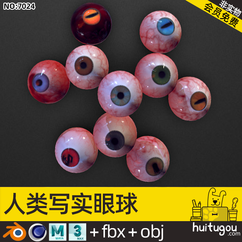 3D写实眼球模型Blender眼珠子C4D眼睛MAX虹膜MAYA工程文件OBJ格式