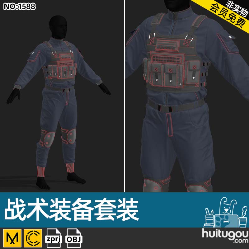 Marvelous Designe男士战术装备套装MD服装设计源文件OBJ服饰模型