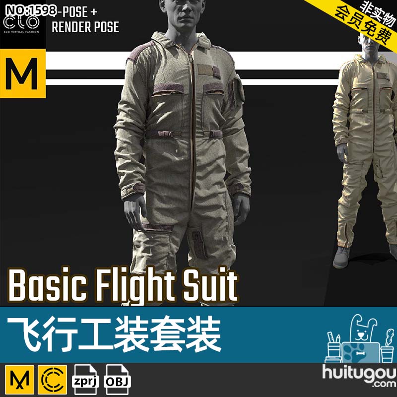 MD CLO3D工装服装打版源文件 飞行服套装 衣服3D模型zprj格式OBJ