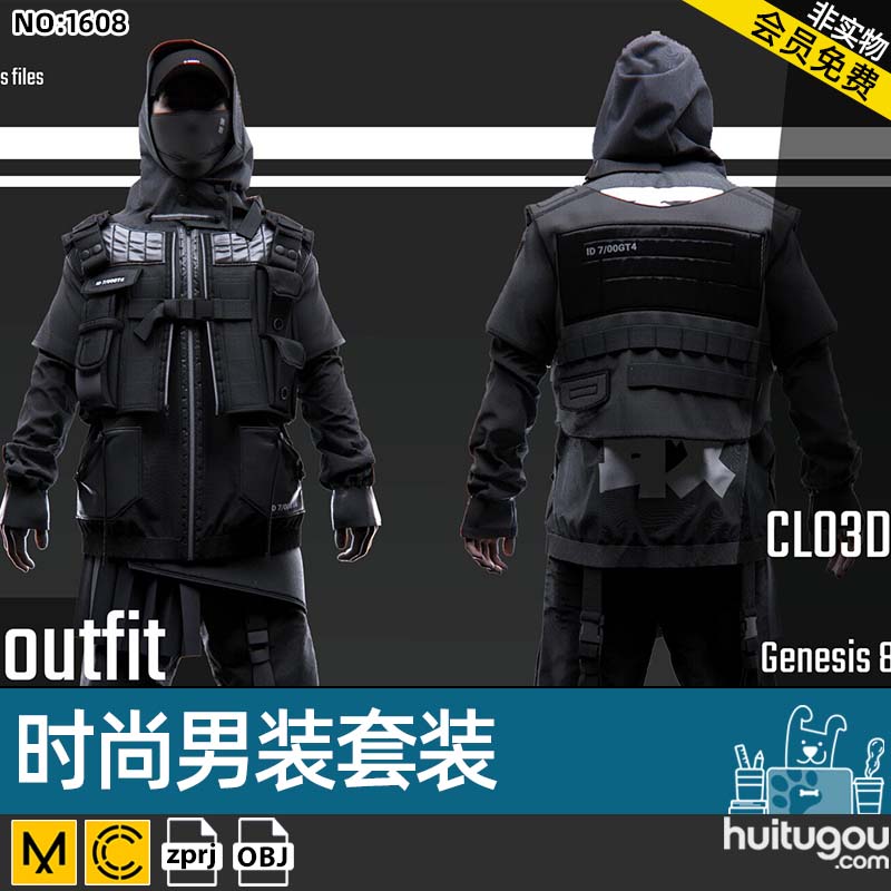 MD CLO3D时尚赛博工装风格服装打版源文件 男装衣服设计zprj素材