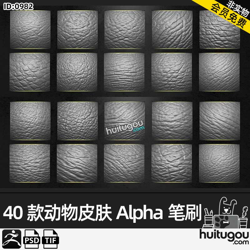 ZBrush爬行动物生物细节皮肤Alpha纹理贴图psd蜥蜴河马雕刻阿尔法