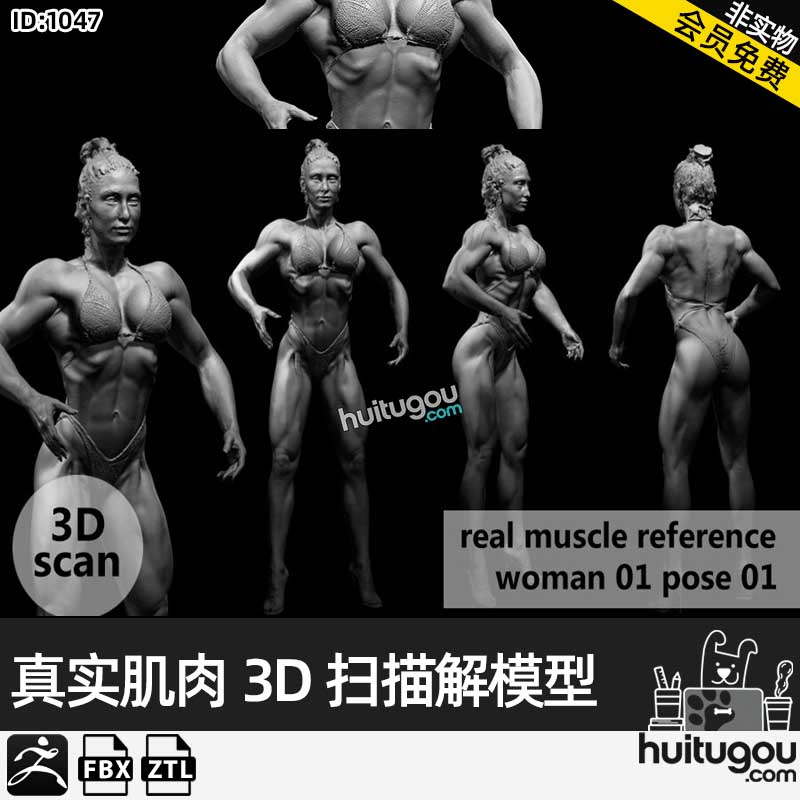 女性运动员3D扫描fbx模型real muscleanatomy Woman01 pose 01