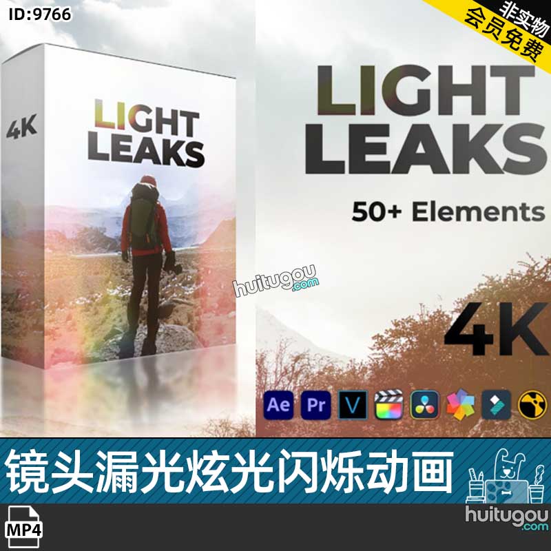 61个镜头氛围光漏光耀眼炫光闪烁光晕叠加动画4K视频素材MP4格式