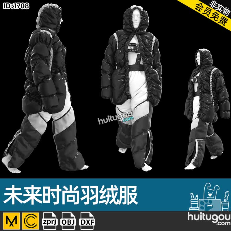 MD衣服素材CLO3D科幻未来时尚羽绒服挎包背带裤ZPRJ服装打版纸样
