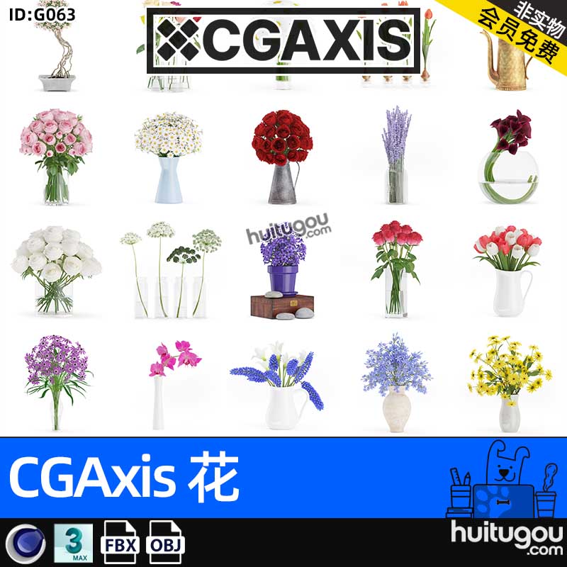 CGAXIS Flowers-3[花]装饰盆栽插花鲜花3D模型C4D素材MAX FBX OBJ