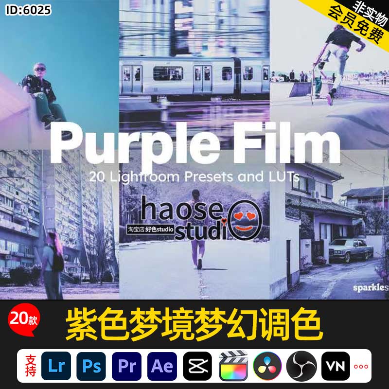 Lightroom调色预设LUT滤镜创意紫色梦境梦幻调色20款Purple Film