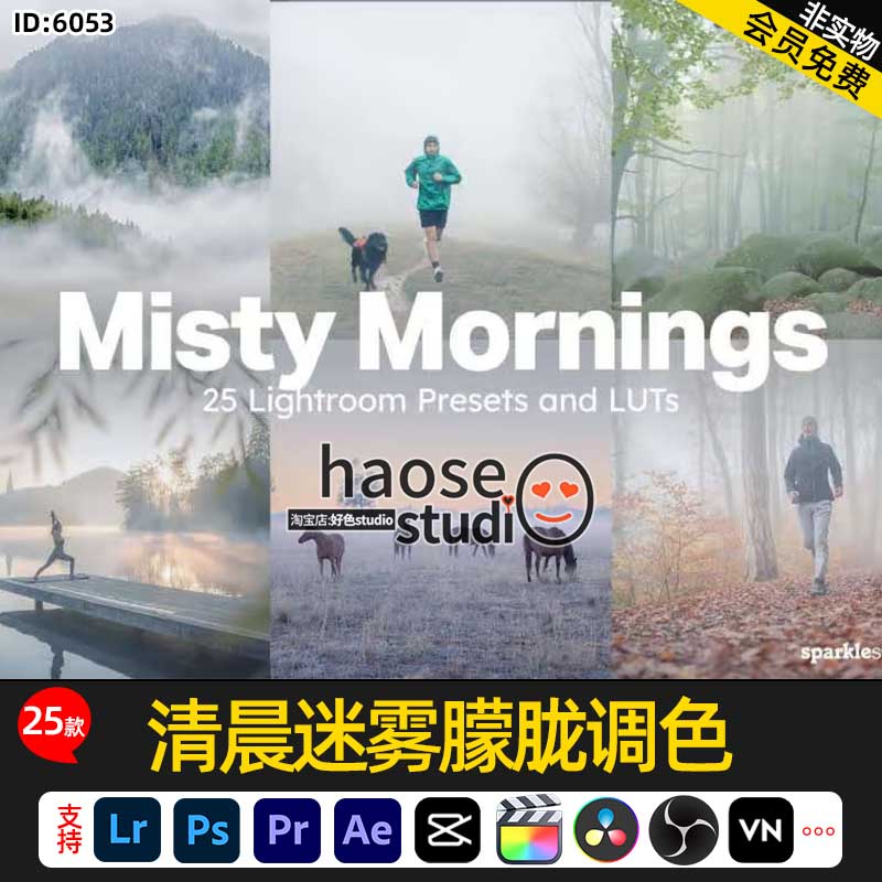 lr调色预设晨跑摄影LUT预设 清晨迷雾朦胧调色25款Misty Mornings