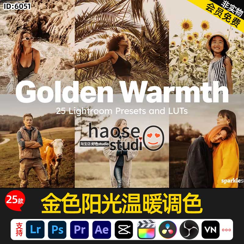 Lr调色PS人像风景视频LUT预设金色阳光温暖调色25款Golden Warmth
