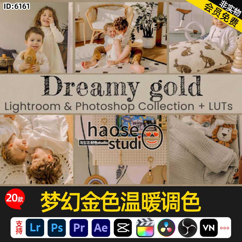 Lr预设LUT视频调色pr剪映FCPX达芬奇梦幻金色温暖调色Dreamy Gold