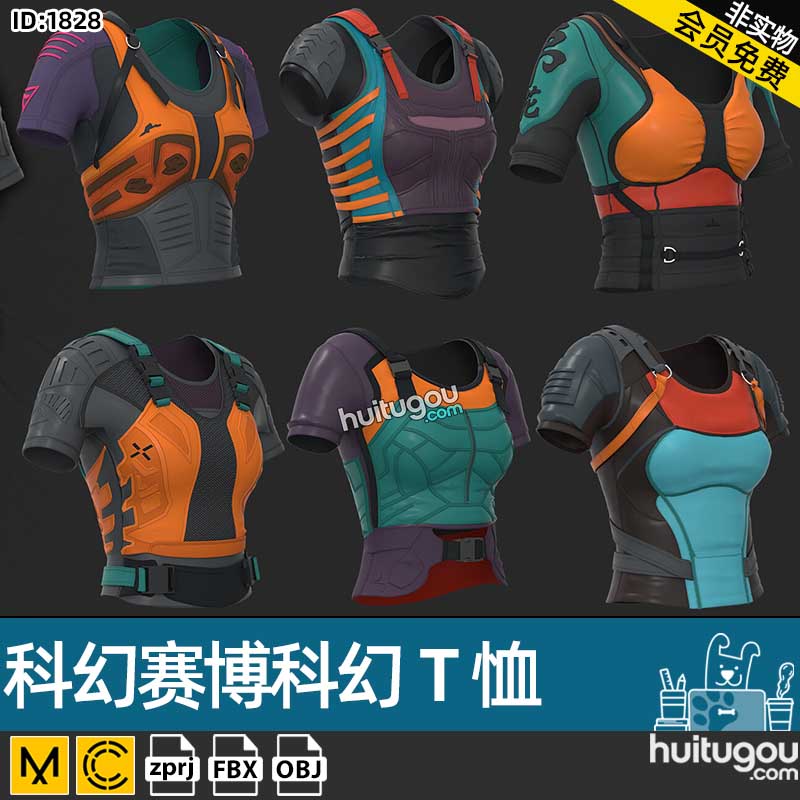 MD衣服素材CLO3D科幻赛博科幻T恤上衣6款ZPRJ服装打版设计纸样