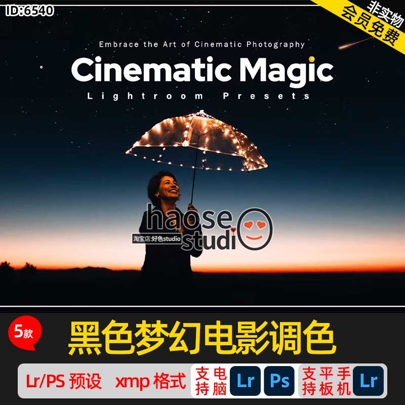 Lr预设PS调色lightroom预设黑色梦幻电影调色5款Cinematic Magic