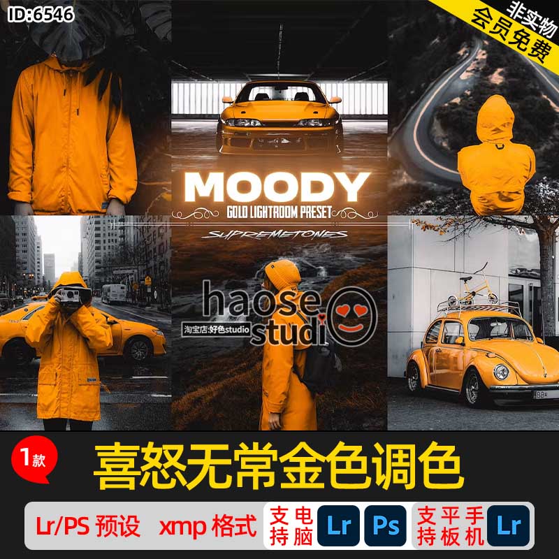 Lr预设PS修图调色lightroom预设 喜怒无常金色调色1款Moody Gold