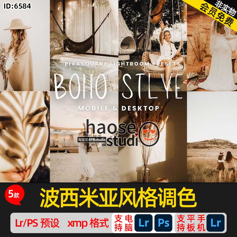 Lr调色预设PS滤镜修图 棕色人像 波西米亚风格调色5款boho style