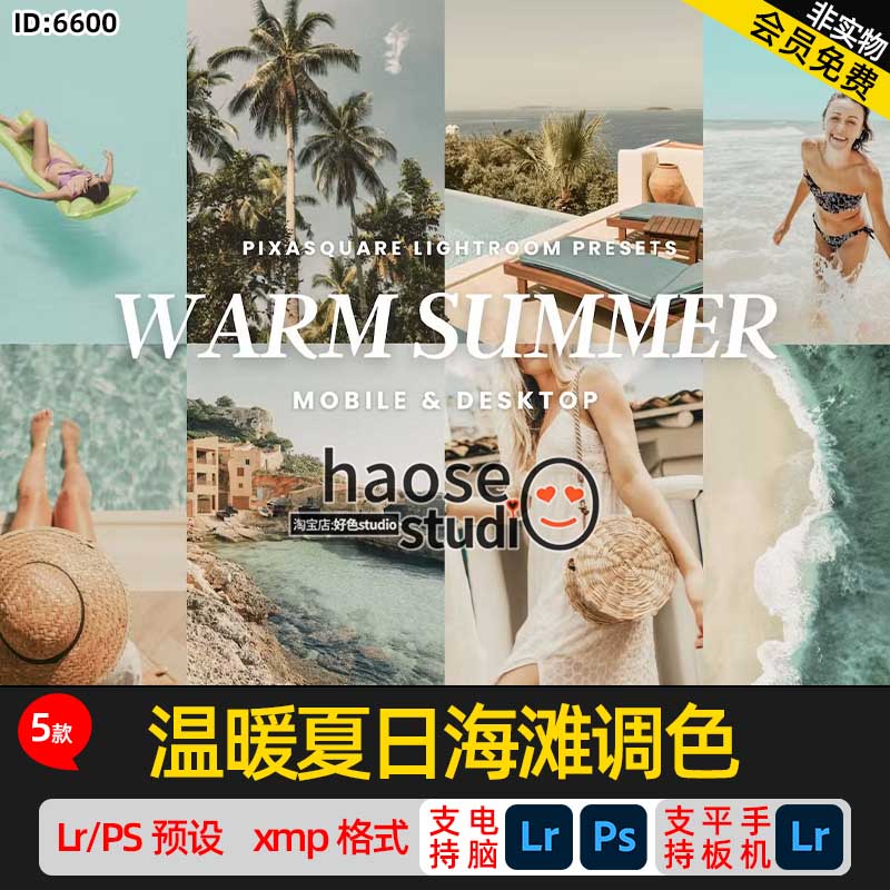 Lr调色预设PS滤镜修图 明亮通透温暖夏日海滩调色5款Warm Summer