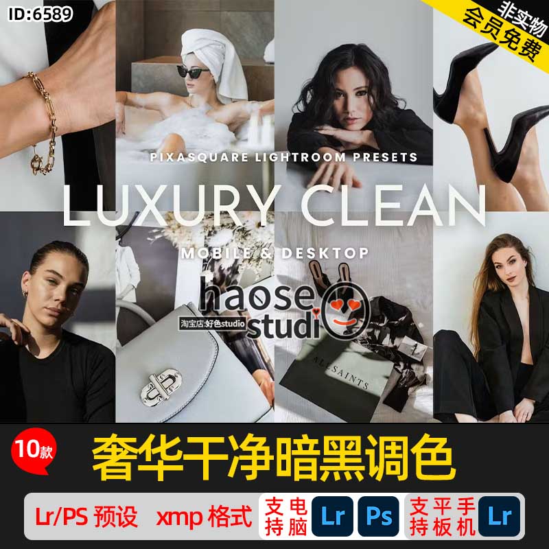 Lr调色预设PS滤镜修图 人像奢华干净暗黑调色10款luxury clean