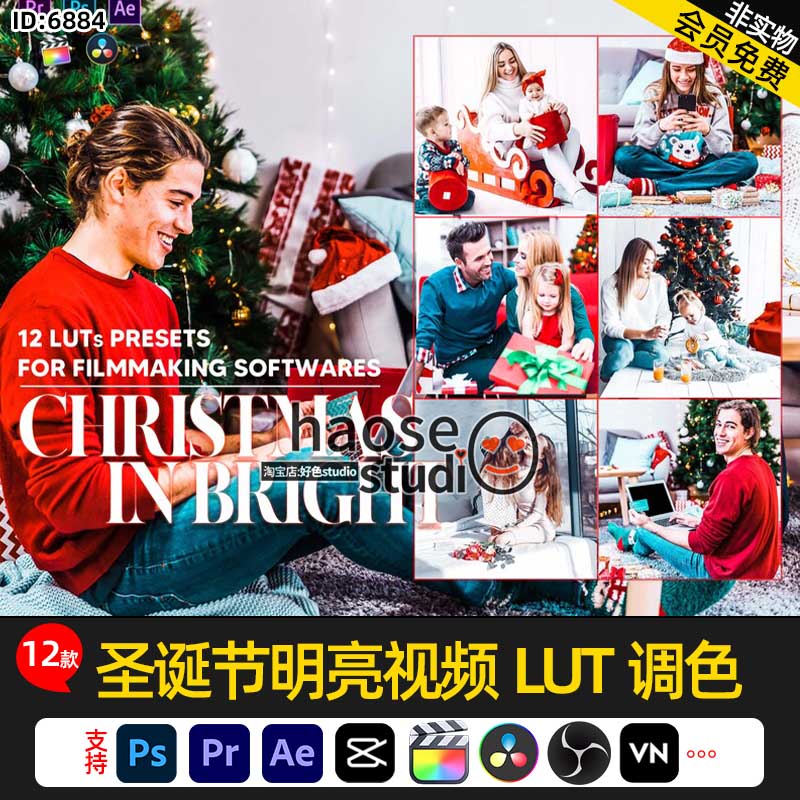 Pr剪映Ae调色LUT圣诞节明亮视频LUT调色12款christmas in bright