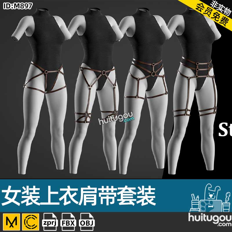 MD衣服素材CLO3D女装连衣裤上衣肩带套装ZPRJ服装纸样模型源文件