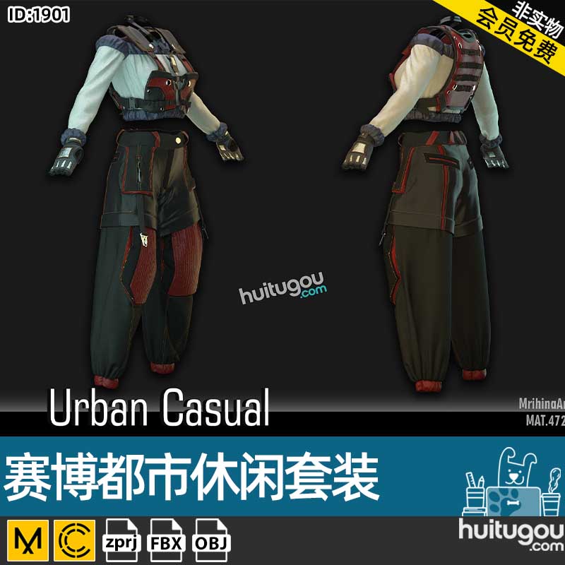 MD衣服素材CLO3D赛博都市休闲套装服装设计ZPRJ源文件FBX模型OBJ