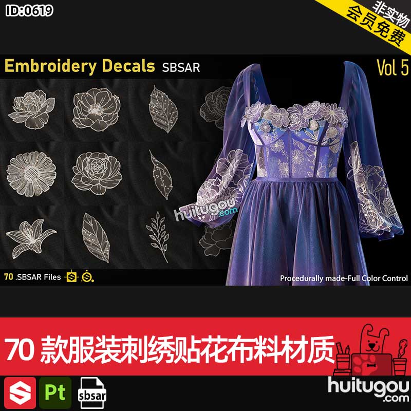 SP/Pt/SD/MD基本材质sbsar文件70款衣服装刺绣贴花布料材质球素材