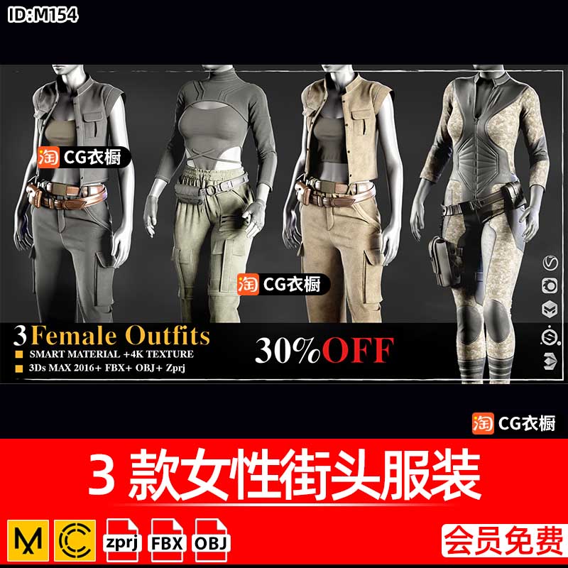 Marvelous服装素材CLO纸样3款韩版女性街头服装时尚穿搭衣服工程