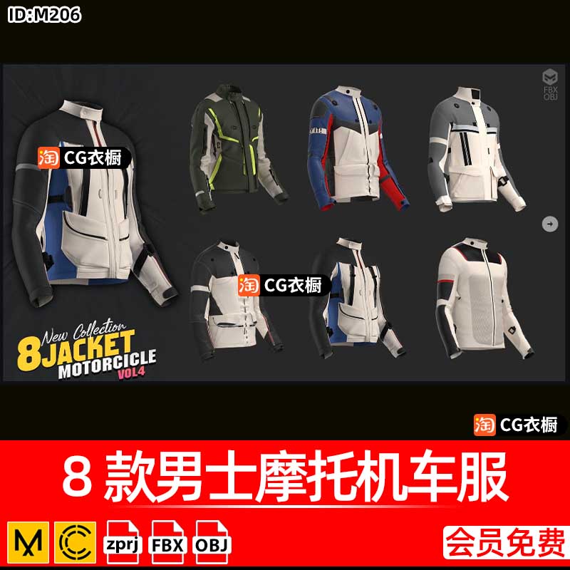 MD/CLO3D衣服素材8款男士摩托机车服赛车服骑行服上衣ZPRJ工程OBJ