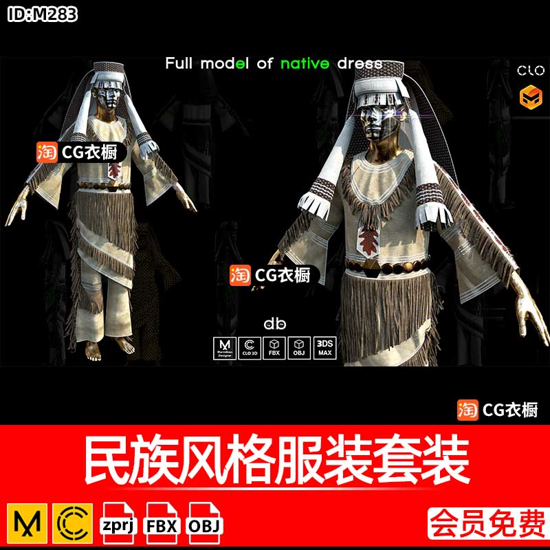 MD模型CLO衣服素材传统民族风格服装女装套装ZPRJ纸样工程源文件
