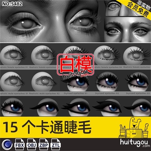 C4D睫毛眉毛3D模型ZBP笔刷三维建模ZB雕刻素材ZTL格式OBJ文件FBX