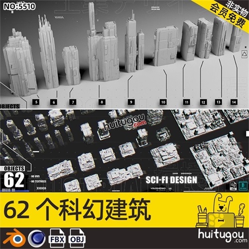 C4D未来城市科幻3D建筑blender白模fbx模型obj建模渲染设计素材