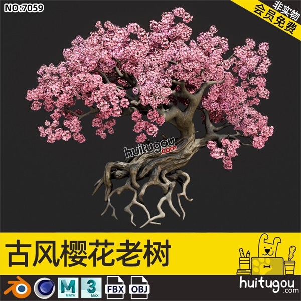 仙侠古风樱花树3D模型C4D老树木MAX唯美大树Blender素材源文件FBX