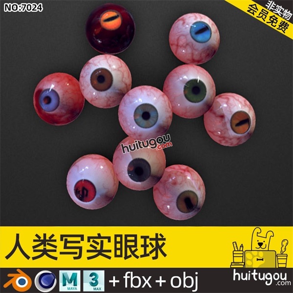 3D写实眼球模型Blender眼珠子C4D眼睛MAX虹膜MAYA工程文件OBJ格式