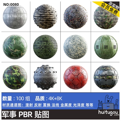 军事迷彩面料弹孔木箱材质贴图素材CGAxis PBR Textures Military