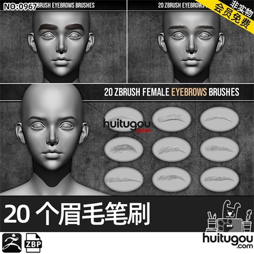 zbrush女性角色眉毛VDM笔刷zbp画笔ZB人物美术建模设计素材