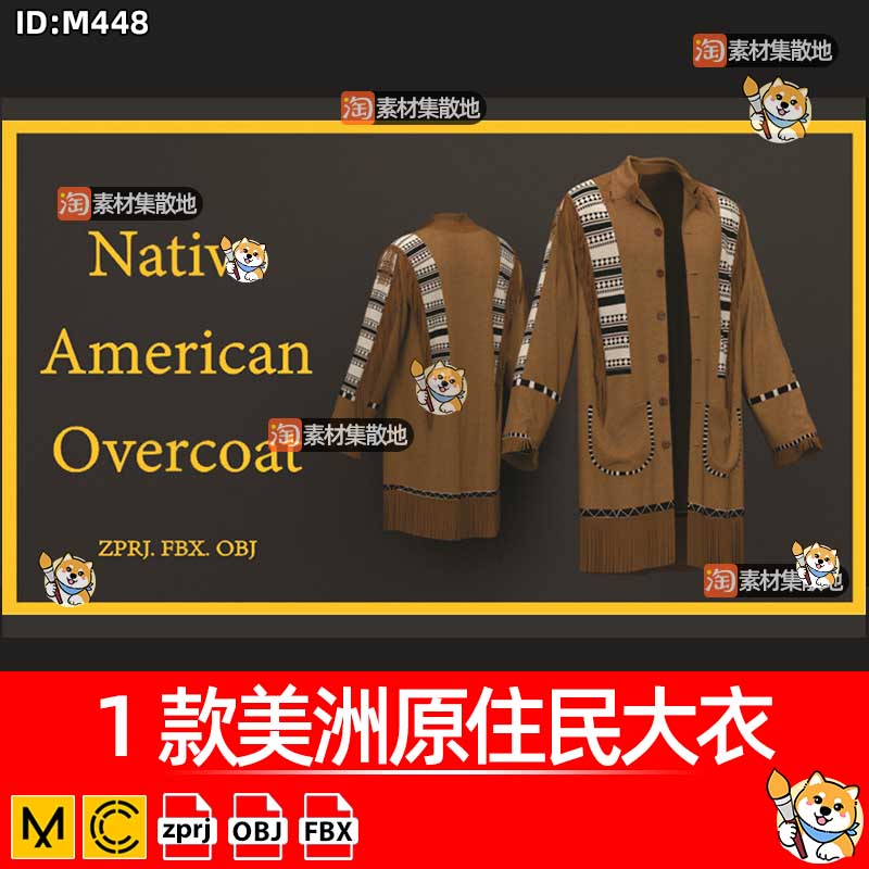 MD美洲原住民大衣3D服装CLO复古上衣外套ZPRJ模型打版设计源文件