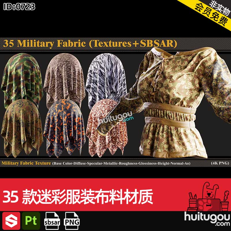 35款substance painter/SP/Pt迷彩服装布料sbsar材质球带png贴图