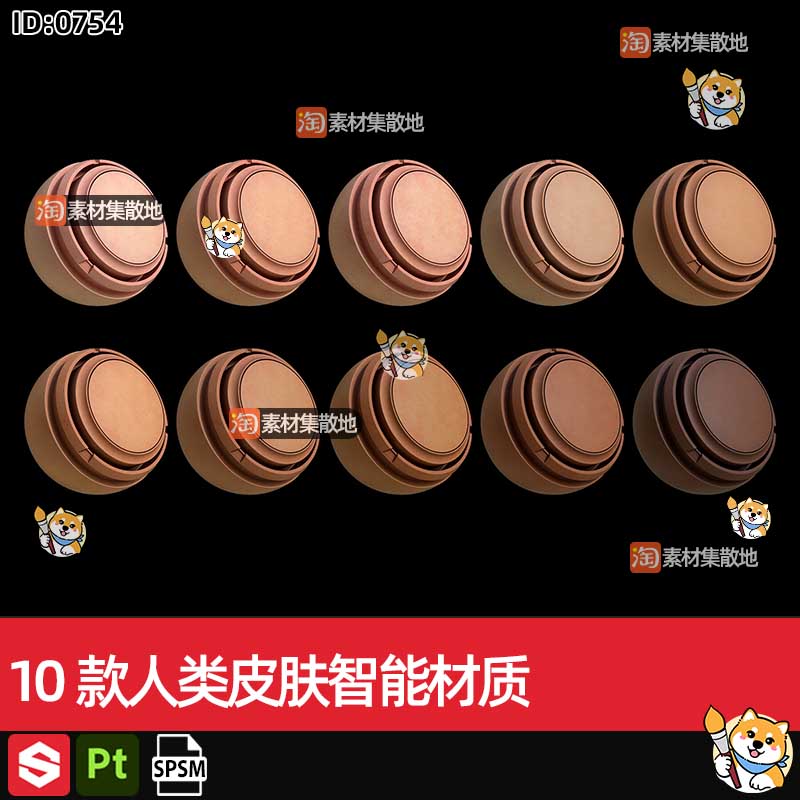 10款substance painter/SP/Pt人类人物皮肤智能材质spsm格式素材