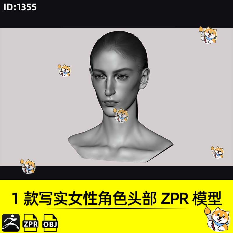 ZBrush模型1款写实女性角色头部ZPR模型带OBJ格式ZB雕刻素材