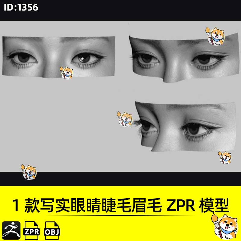 ZBrush模型1款写实眼睛睫毛眉毛ZPR格式3D素材OBJ