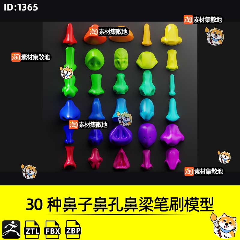 ZBrush笔刷30种鼻子鼻孔鼻梁ZBP笔刷ZTL工程FBX模型ZB雕刻素材