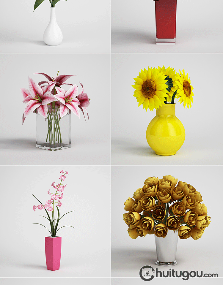 C4D室内装饰插花3D模型FBX花篮花瓶鲜花盆栽OBJ建模渲染素材文件 - 家具装饰 - 绘图狗-设计灵感素材集散地