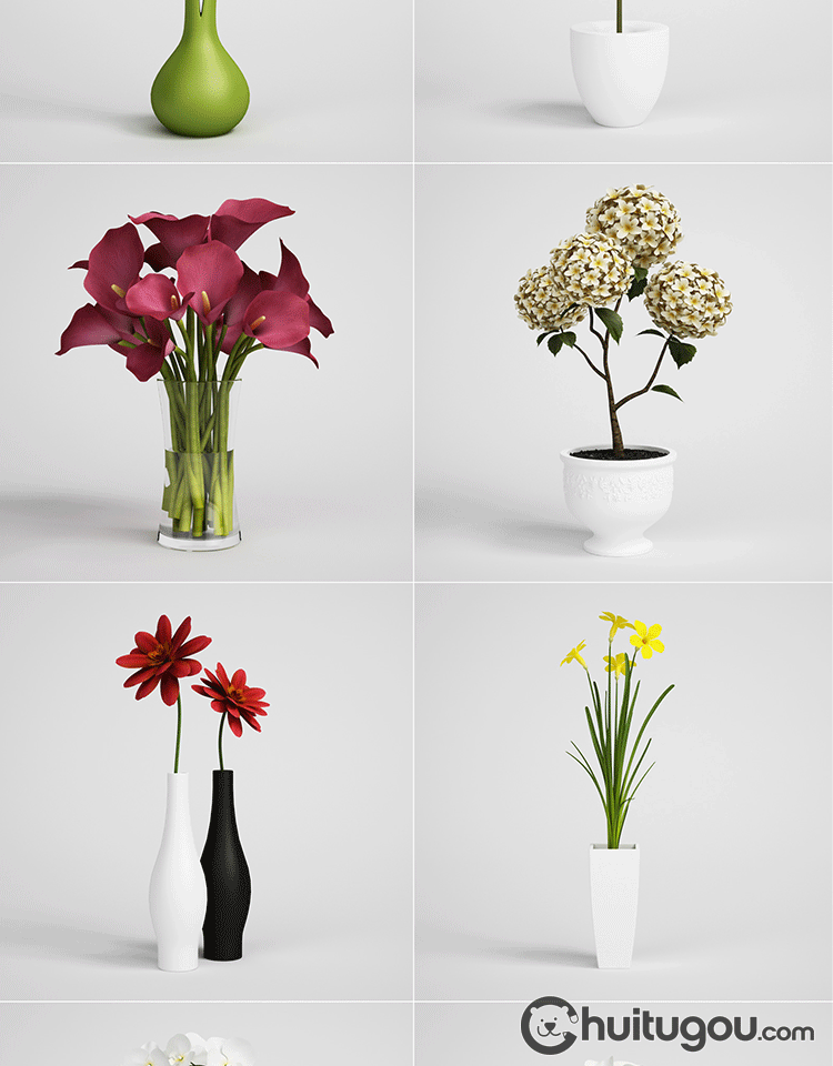 C4D室内装饰插花3D模型FBX花篮花瓶鲜花盆栽OBJ建模渲染素材文件 - 家具装饰 - 绘图狗-设计灵感素材集散地