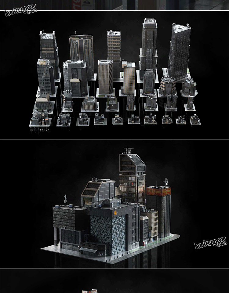 新东京城市高楼大厦停机坪建筑街区模型Kitbash3D – Neo Tokyo 2 