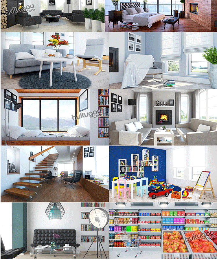 Interiors[室内整体模型]客厅卧室3D场景模型MAX-vray C4D-vray - CGAxis室内模型 - 绘图狗-设计灵感素材集散地