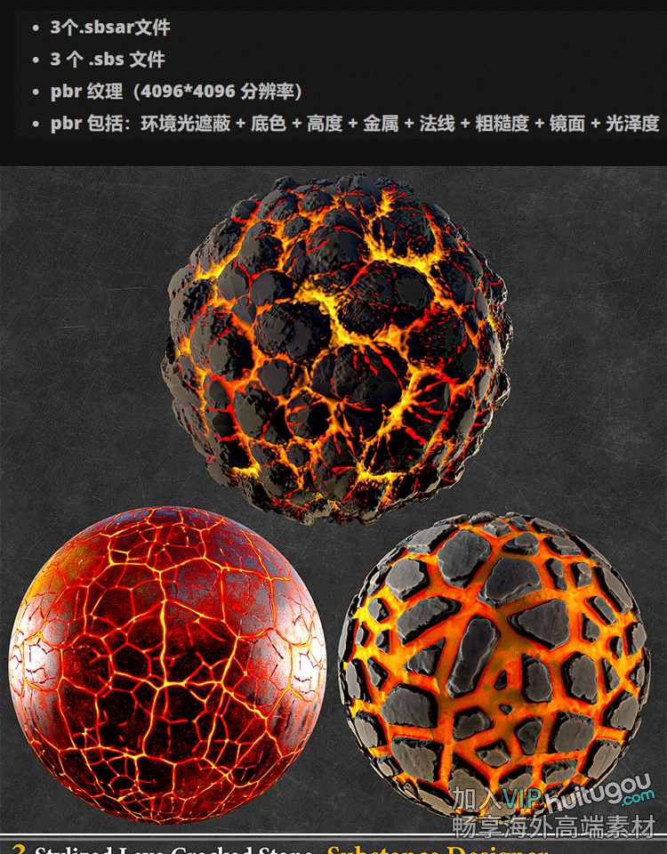 spptsd材质素材3款风格化熔岩材质sbsar材质球sbs源文件png纹理